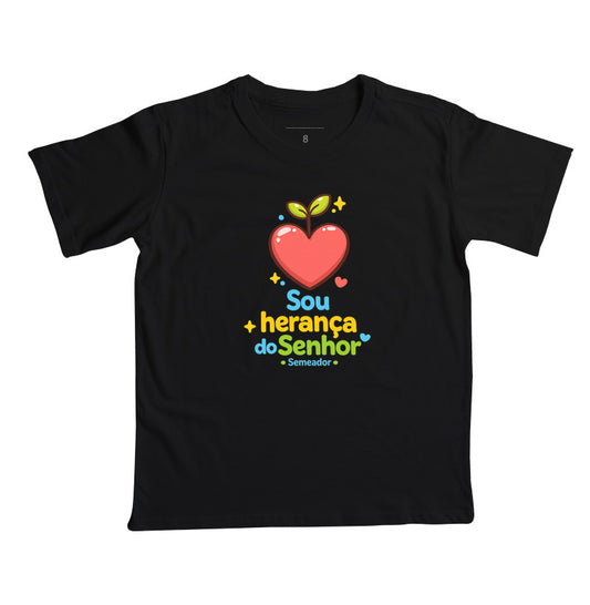 Camiseta infantil evangélica preta com estampa Sou Herança do Senhor