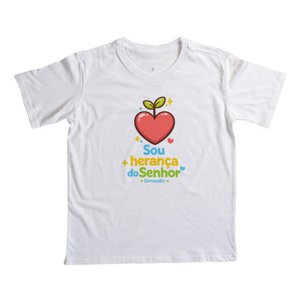 Camiseta infantil evangélica branca com estampa Sou Herança do Senhor