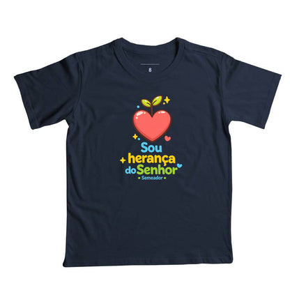 Camiseta infantil evangélica marinho com estampa Sou Herança do Senhor