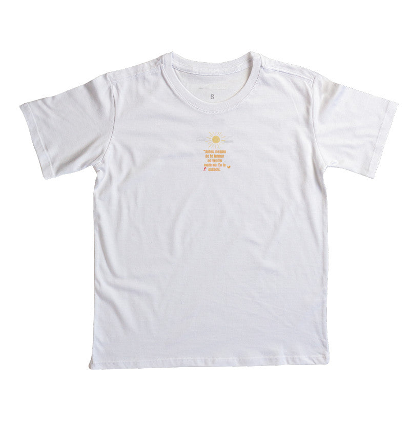 Camiseta infantil evangélica branca com estampa Eu te Conheço