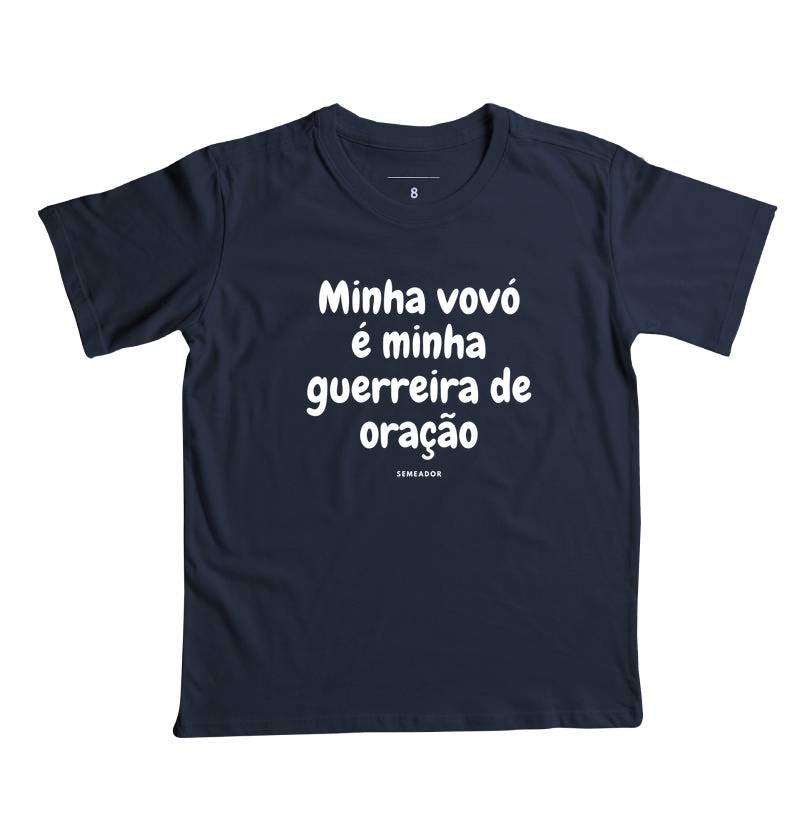 Camiseta infantil evangélica marinho com estampa Minha vovó é minha guerreira de oração
