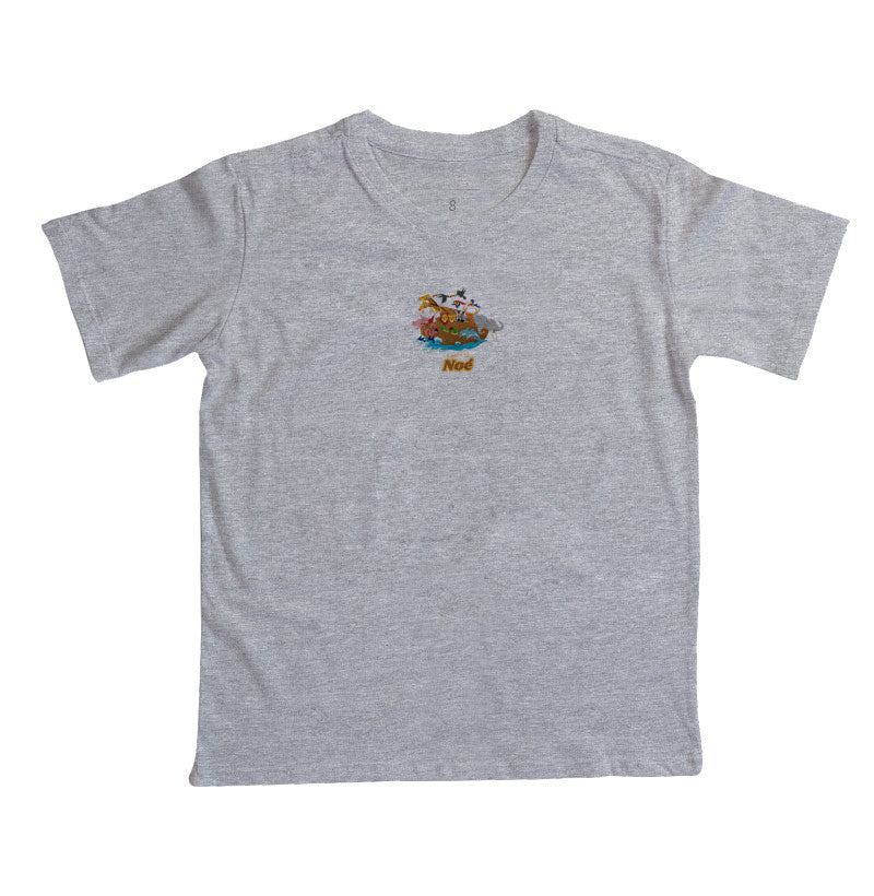 Camiseta infantil evangélica cinza com estampa Arca de Noé