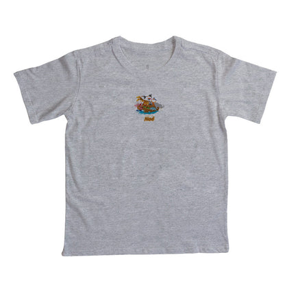 Camiseta infantil evangélica cinza com estampa Arca de Noé