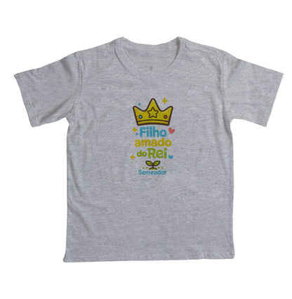 Camiseta infantil evangélica cinza com estampa Filho Amado de Deus