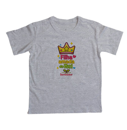 Camiseta infantil evangélica cinza com estampa Filha Amada de Deus