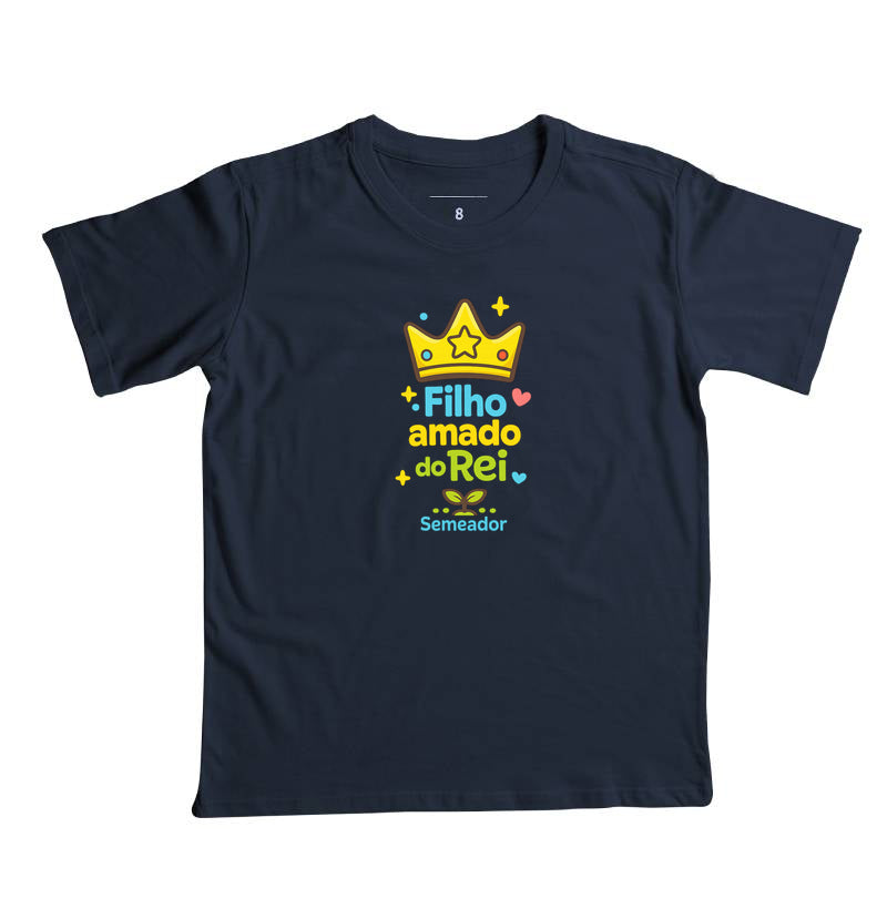 Camiseta infantil evangélica marinho com estampa Filho Amado de Deus