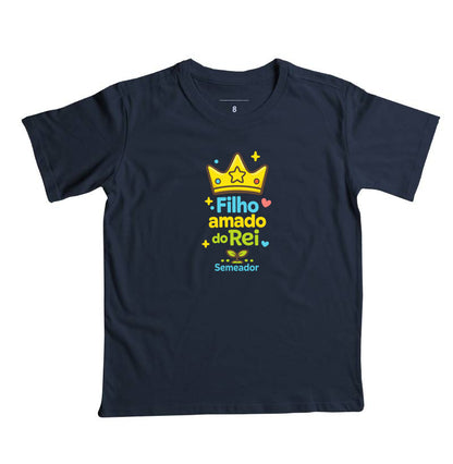 Camiseta infantil evangélica marinho com estampa Filho Amado de Deus