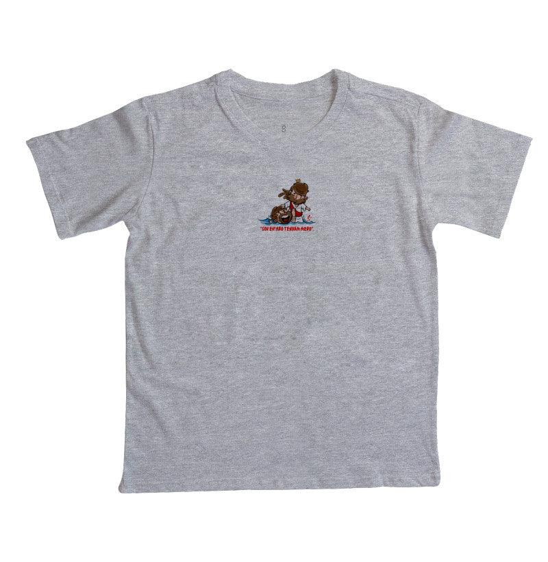 Camiseta infantil evangélica cinza com estampa Não Tenha Medo