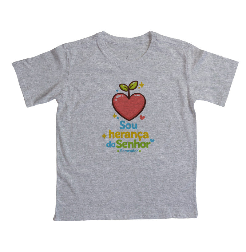 Camiseta infantil evangélica cinza com estampa Sou Herança do Senhor