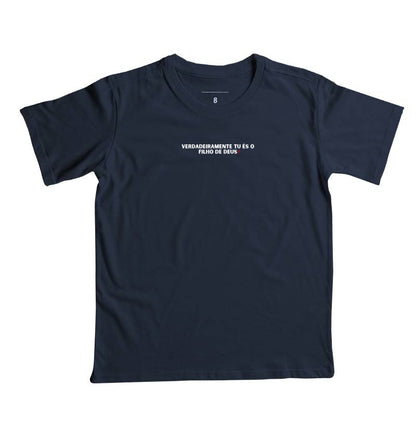 Camiseta infantil evangélica marinho com estampa Tú és o Filho de Deus