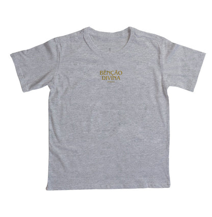 Camiseta infantil evangélica cinza com estampa Benção Divina
