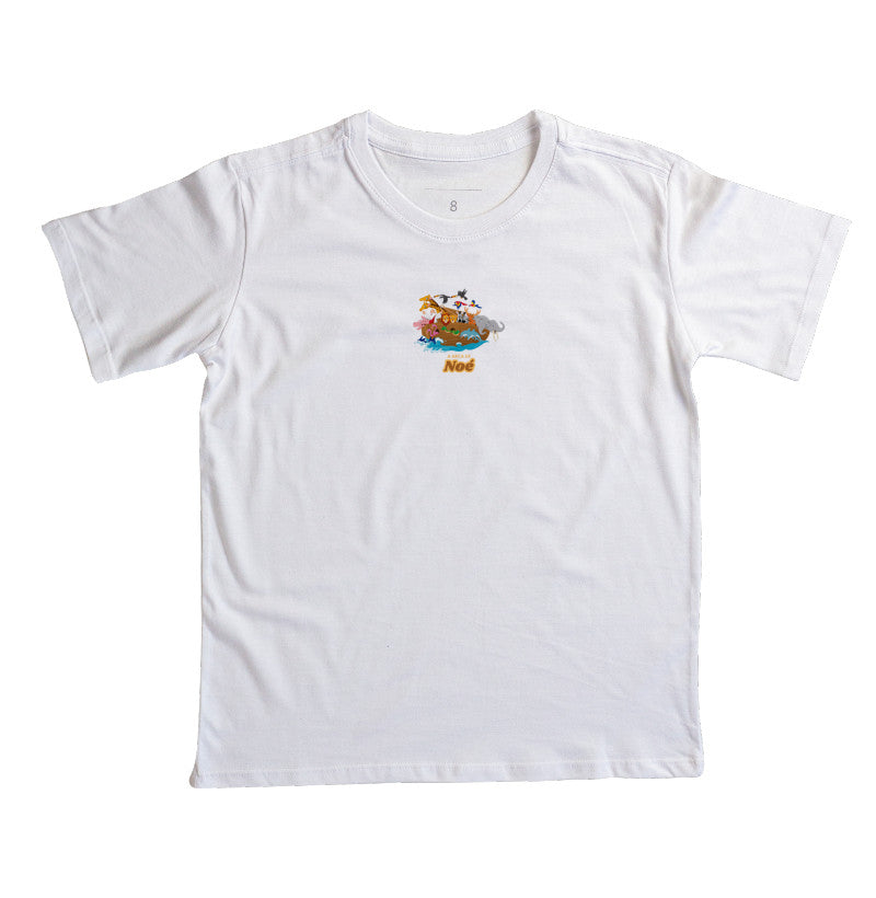 Camiseta infantil evangélica branca com estampa Arca de Noé