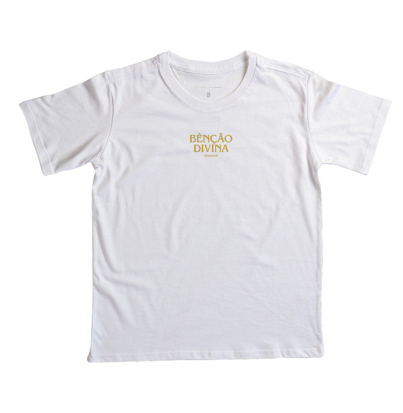 Camiseta infantil evangélica branca com estampa Benção Divina