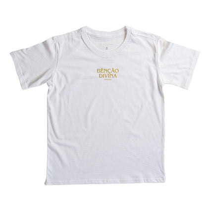 Camiseta infantil evangélica branca com estampa Benção Divina